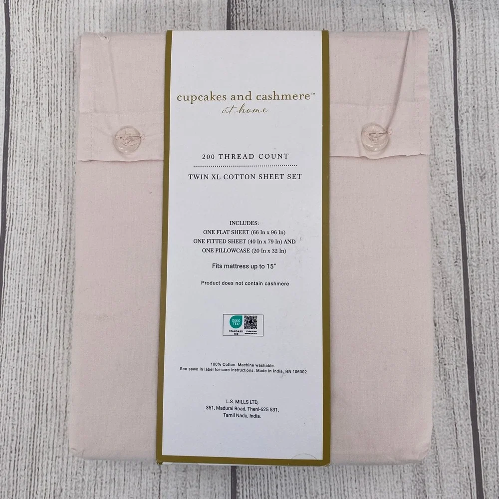 Cupcakes and Cashmere Sheet Set Twin XL Ballet Pink 200TC Cotton 3pc Deep Pocket